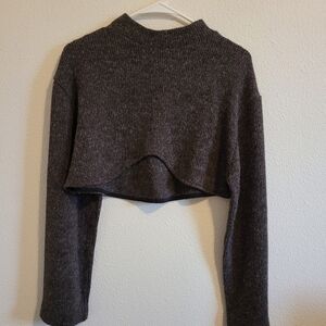 Zara Cropped Knit Sweater in Dark Brown/Charcoal
